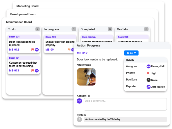 Different boards and workflows that can be created using ActionDAT